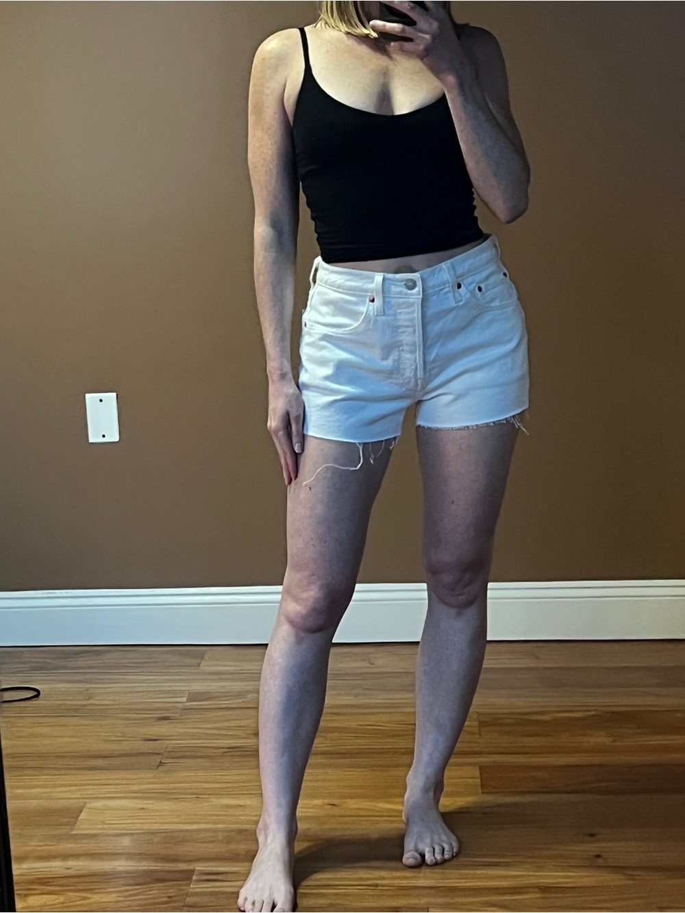 Levi's White High-Rise Cutoff Jean Shorts